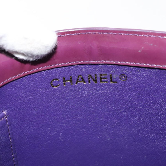 CHANEL Tote Bag Patent leather Purple Gold CC Auth bs29957