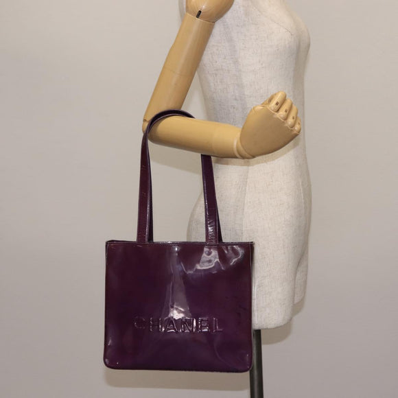 CHANEL Tote Bag Patent leather Purple Gold CC Auth bs29957