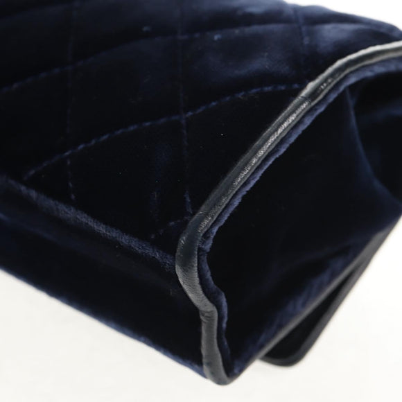 CHANEL Camellia Matelasse Flap Chain Bag Velor Navy Gold CC Auth bs29963V