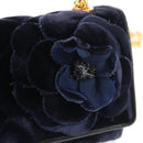 CHANEL Camellia Matelasse Flap Chain Bag Velor Navy Gold CC Auth bs29963V-15
