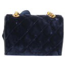 CHANEL Camellia Matelasse Flap Chain Bag Velor Navy Gold CC Auth bs29963V-3
