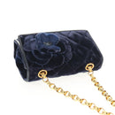 CHANEL Camellia Matelasse Flap Chain Bag Velor Navy Gold CC Auth bs29963V-6