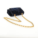 CHANEL Camellia Matelasse Flap Chain Bag Velor Navy Gold CC Auth bs29963V-7