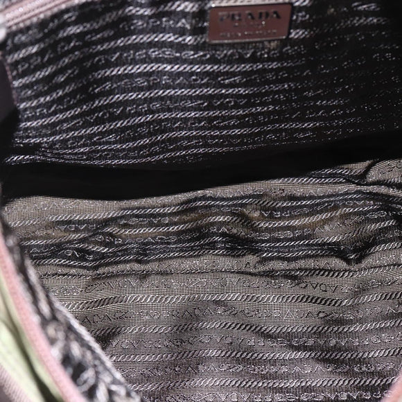 PRADA Tote Bag Nylon Khaki Silver Auth bs29971