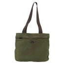 PRADA Tote Bag Nylon Khaki Silver Auth bs29971-13