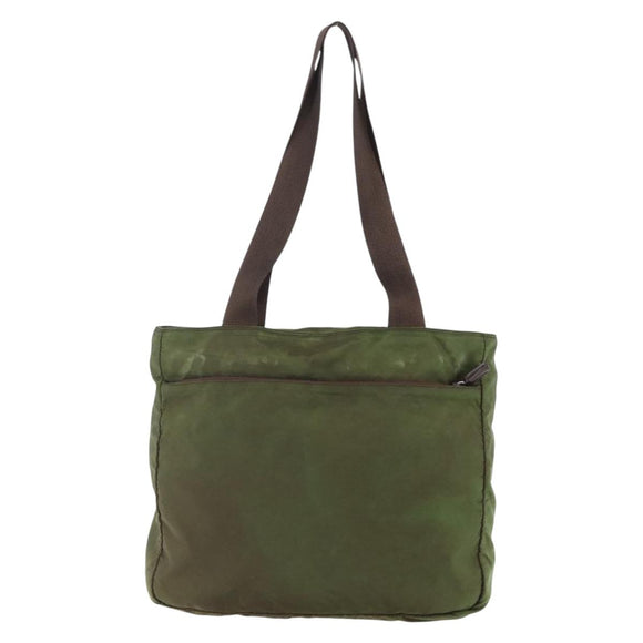 PRADA Tote Bag Nylon Khaki Silver Auth bs29971