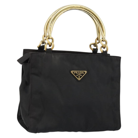 PRADA Hand Bag Nylon Black Gold Auth bs29974