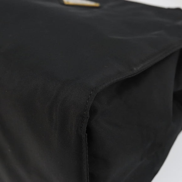 PRADA Hand Bag Nylon Black Gold Auth bs29974