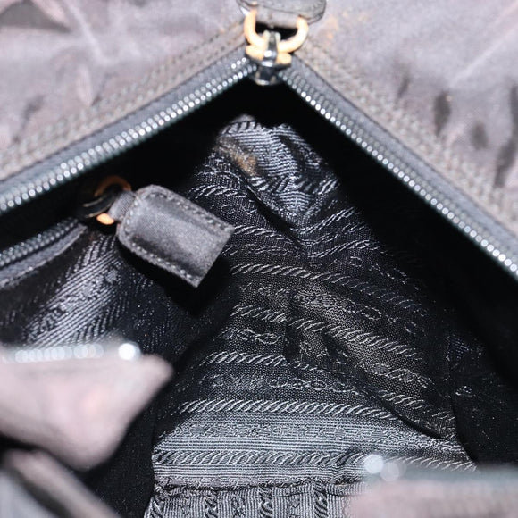 PRADA Hand Bag Nylon Black Gold Auth bs29974