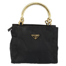 PRADA Hand Bag Nylon Black Gold Auth bs29974-13