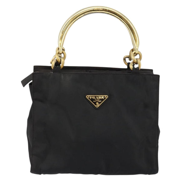 PRADA Hand Bag Nylon Black Gold Auth bs29974