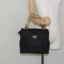 PRADA Hand Bag Nylon Black Gold Auth bs29974-22