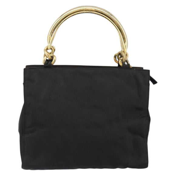 PRADA Hand Bag Nylon Black Gold Auth bs29974