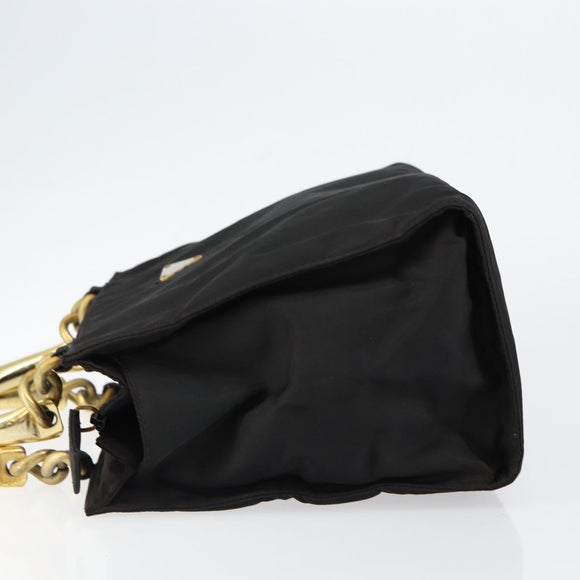 PRADA Hand Bag Nylon Black Gold Auth bs29974