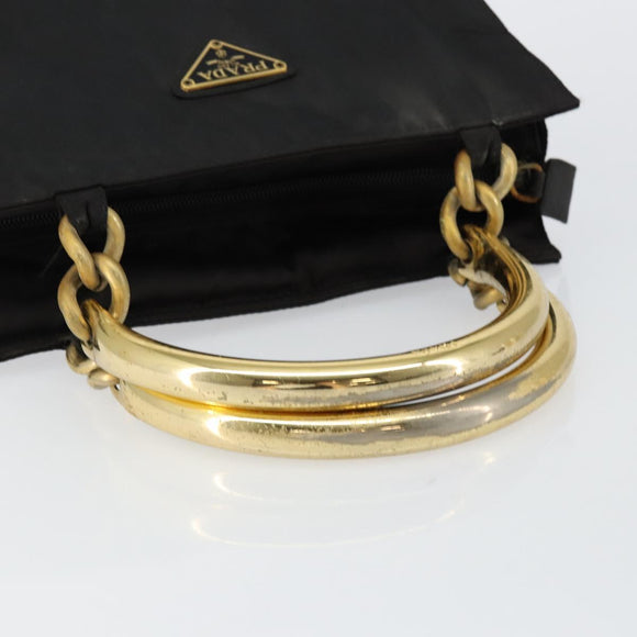 PRADA Hand Bag Nylon Black Gold Auth bs29974