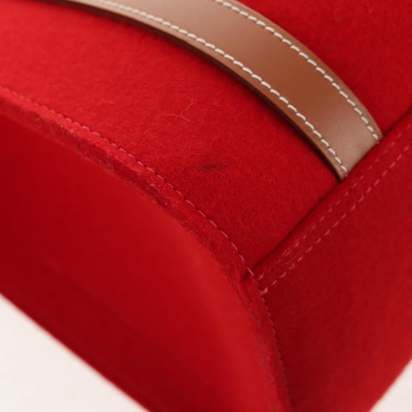 HERMES Cabaricol Shoulder Bag felt Red Silver Auth bs29978V