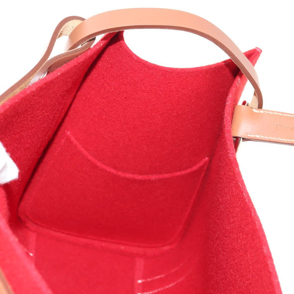 HERMES Cabaricol Shoulder Bag felt Red Silver Auth bs29978V