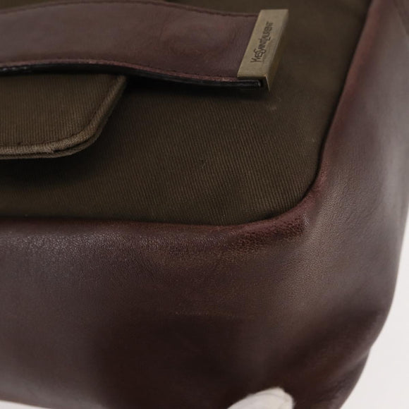 SAINT LAURENT Shoulder Bag Canvas Khaki Gold Auth bs29985