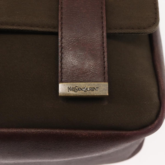 SAINT LAURENT Shoulder Bag Canvas Khaki Gold Auth bs29985