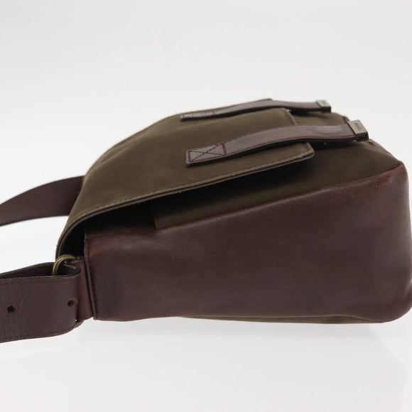 SAINT LAURENT Shoulder Bag Canvas Khaki Gold Auth bs29985