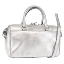 SAINT LAURENT Baby Duffel Mini Boston Bag Leather Silver Auth bs29986-1