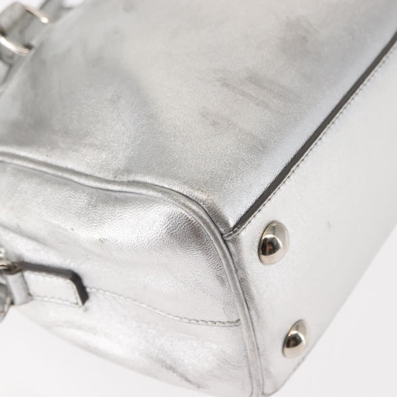 SAINT LAURENT Baby Duffel Mini Boston Bag Leather Silver Auth bs29986