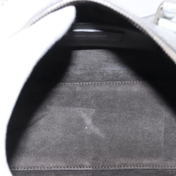 SAINT LAURENT Baby Duffel Mini Boston Bag Leather Silver Auth bs29986