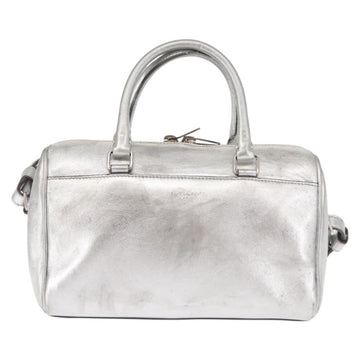 SAINT LAURENT Baby Duffel Mini Boston Bag Leather Silver Auth bs29986 - 0