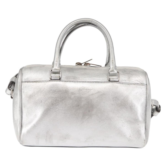 SAINT LAURENT Baby Duffel Mini Boston Bag Leather Silver Auth bs29986