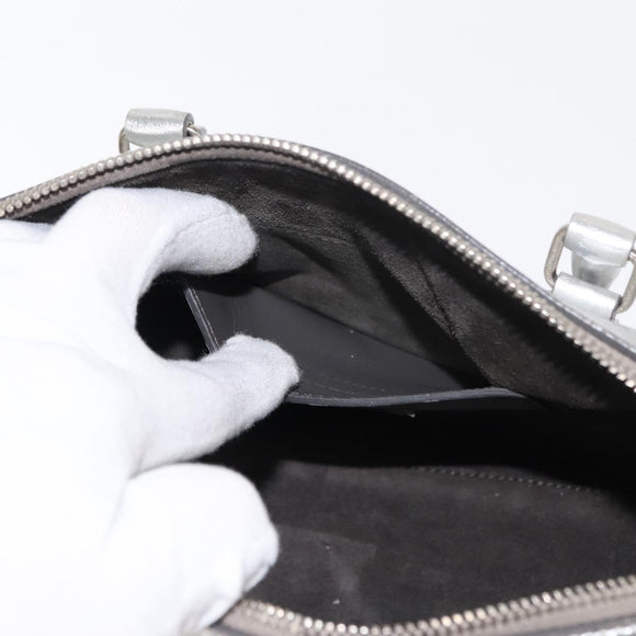 SAINT LAURENT Baby Duffel Mini Boston Bag Leather Silver Auth bs29986