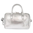 SAINT LAURENT Baby Duffel Mini Boston Bag Leather Silver Auth bs29986-3