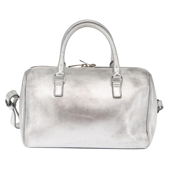 SAINT LAURENT Baby Duffel Mini Boston Bag Leather Silver Auth bs29986