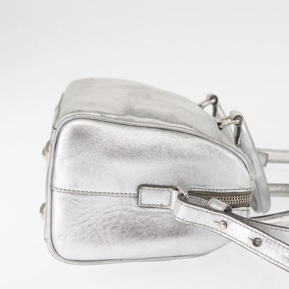 SAINT LAURENT Baby Duffel Mini Boston Bag Leather Silver Auth bs29986