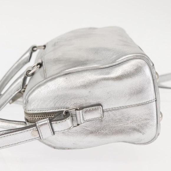 SAINT LAURENT Baby Duffel Mini Boston Bag Leather Silver Auth bs29986