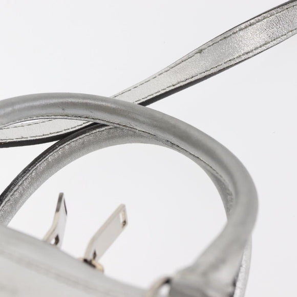 SAINT LAURENT Baby Duffel Mini Boston Bag Leather Silver Auth bs29986