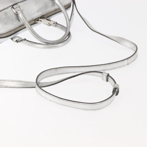 SAINT LAURENT Baby Duffel Mini Boston Bag Leather Silver Auth bs29986