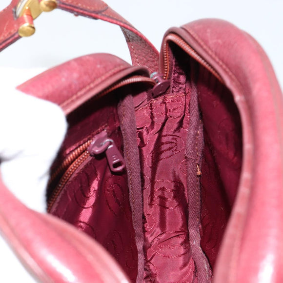 CARTIER Must Line Shoulder Bag Leather Bordeaux Gold Auth bs29989