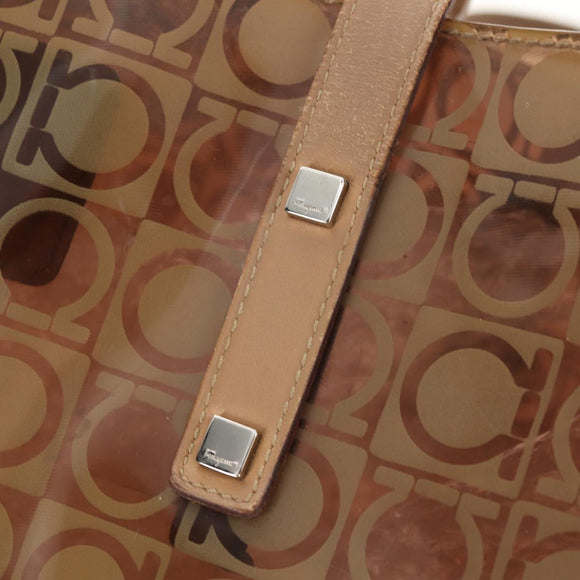 Salvatore Ferragamo Gancini Tote Bag Vinyl Brown Silver Auth bs29993