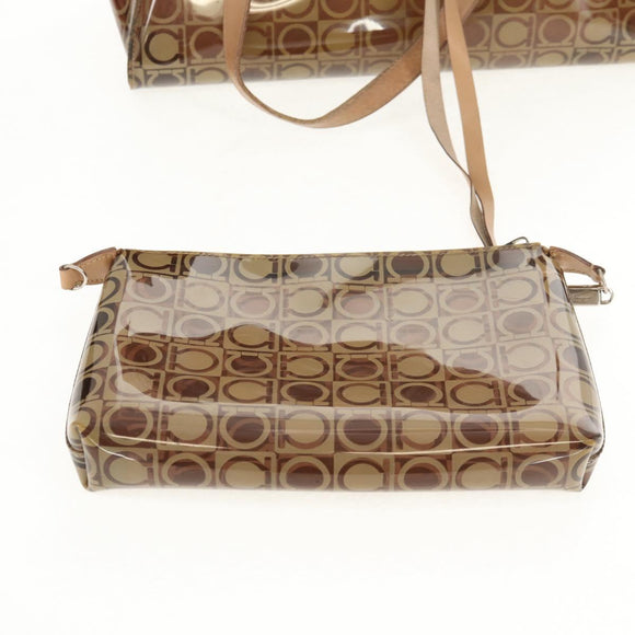 Salvatore Ferragamo Gancini Tote Bag Vinyl Brown Silver Auth bs29993