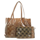 Salvatore Ferragamo Gancini Tote Bag Vinyl Brown Silver Auth bs29993-1