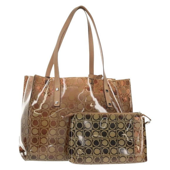 Salvatore Ferragamo Gancini Tote Bag Vinyl Brown Silver Auth bs29993