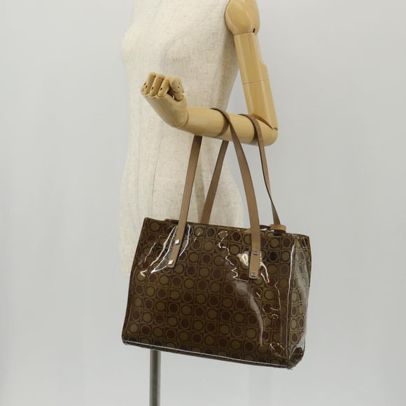 Salvatore Ferragamo Gancini Tote Bag Vinyl Brown Silver Auth bs29993