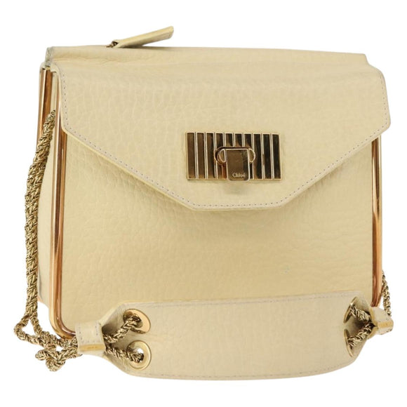 Chloe Sally Shoulder Bag Leather Beige Gold Auth bs29994