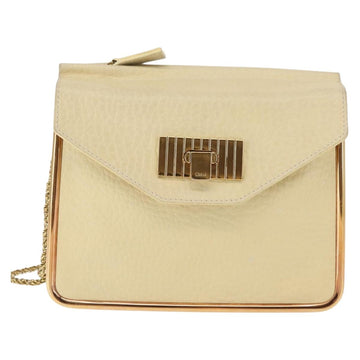 Chloe Sally Shoulder Bag Leather Beige Gold Auth bs29994 - 0