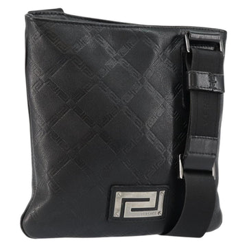 Gianni Versace Gureka Shoulder Bag Leather Black Silver Auth bs30000