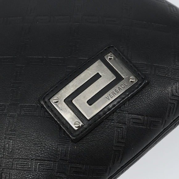 Gianni Versace Gureka Shoulder Bag Leather Black Silver Auth bs30000