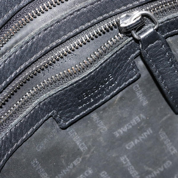 Gianni Versace Gureka Shoulder Bag Leather Black Silver Auth bs30000