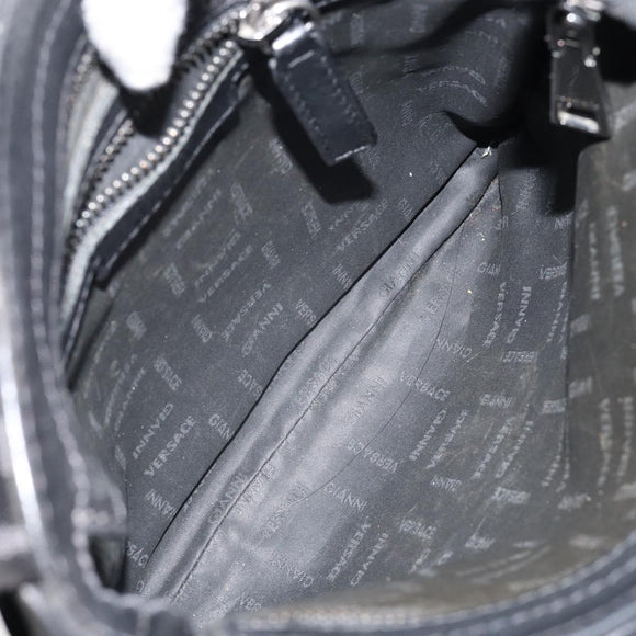 Gianni Versace Gureka Shoulder Bag Leather Black Silver Auth bs30000