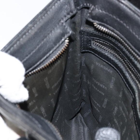 Gianni Versace Gureka Shoulder Bag Leather Black Silver Auth bs30000