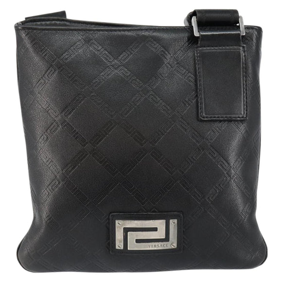 Gianni Versace Gureka Shoulder Bag Leather Black Silver Auth bs30000